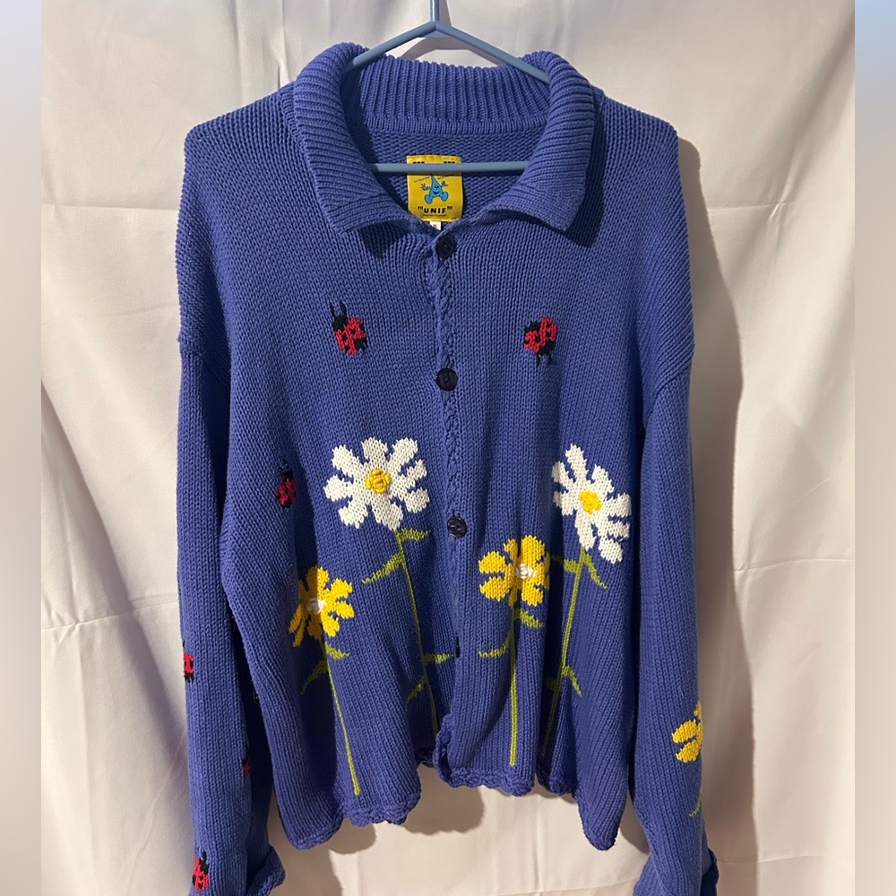 UNIF Floral Embroidered Blue Sweater